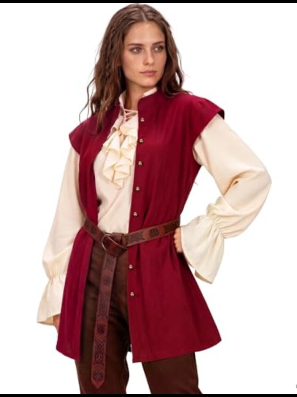 Medieval Pirate Vest with Belt Renaissance Waistcoat Tunic LARP Cosplay Costume